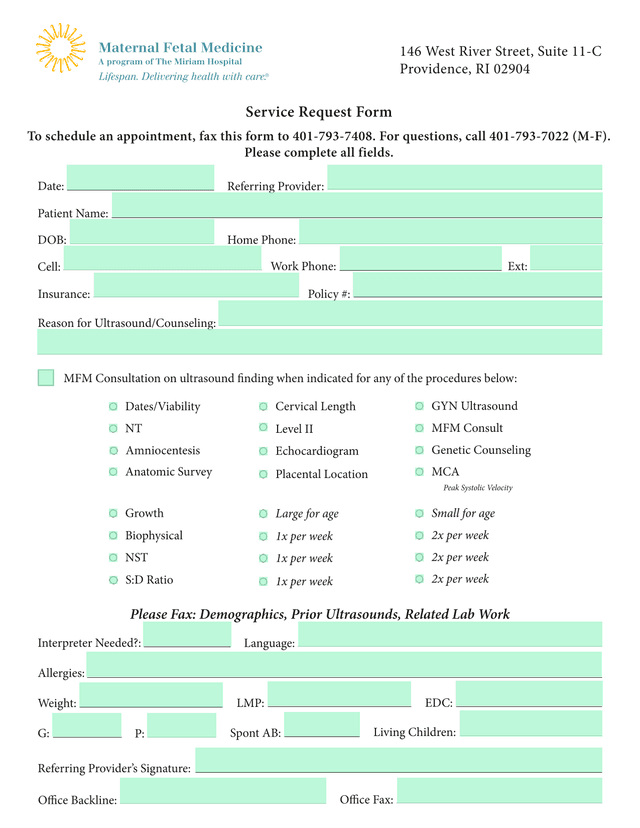 Service Request Form screenshot
