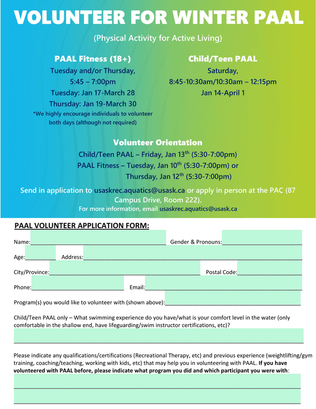PAAL Volunteer Application Form screenshot