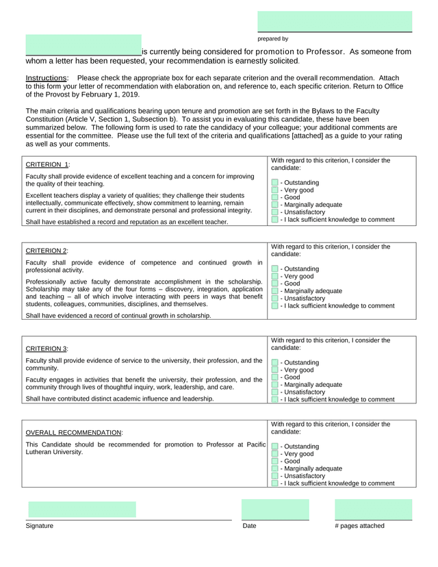 Faculty Tenure And Promotion Recommendation Form screenshot