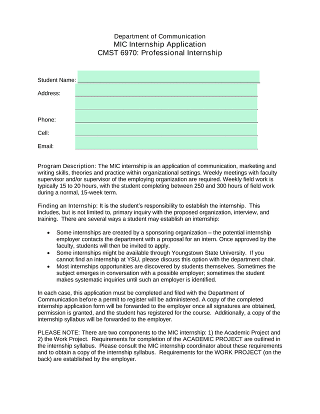 MIC Internship Application screenshot