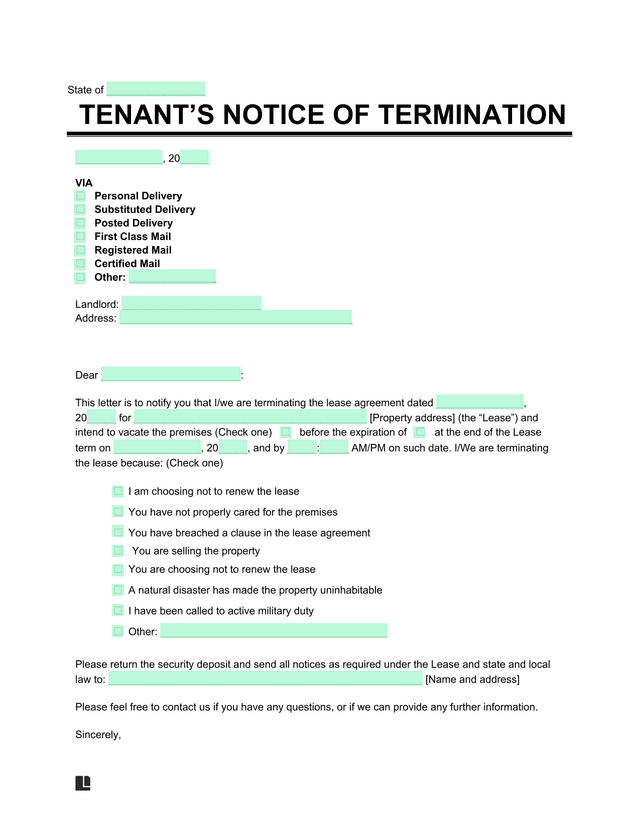 TenantS Notice Of Termination screenshot
