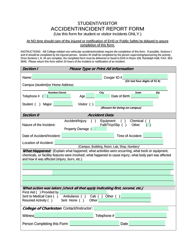 StudentVisitor AccidentIncident Report Form screenshot
