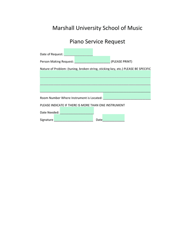 Piano Service Request screenshot