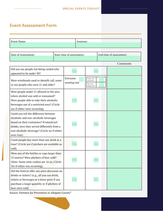 Event Assessment Form screenshot