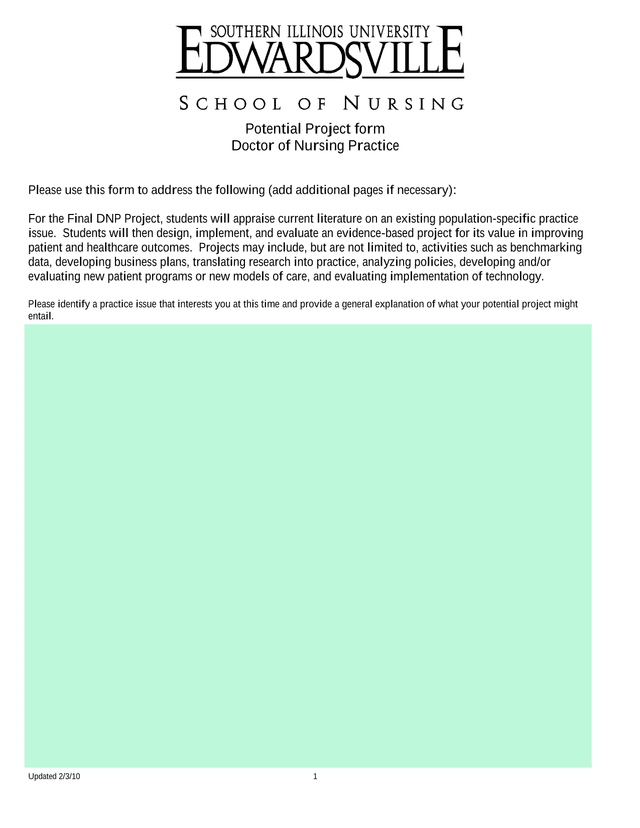 Potential Project Form   Doctor Of Nursing Practice screenshot