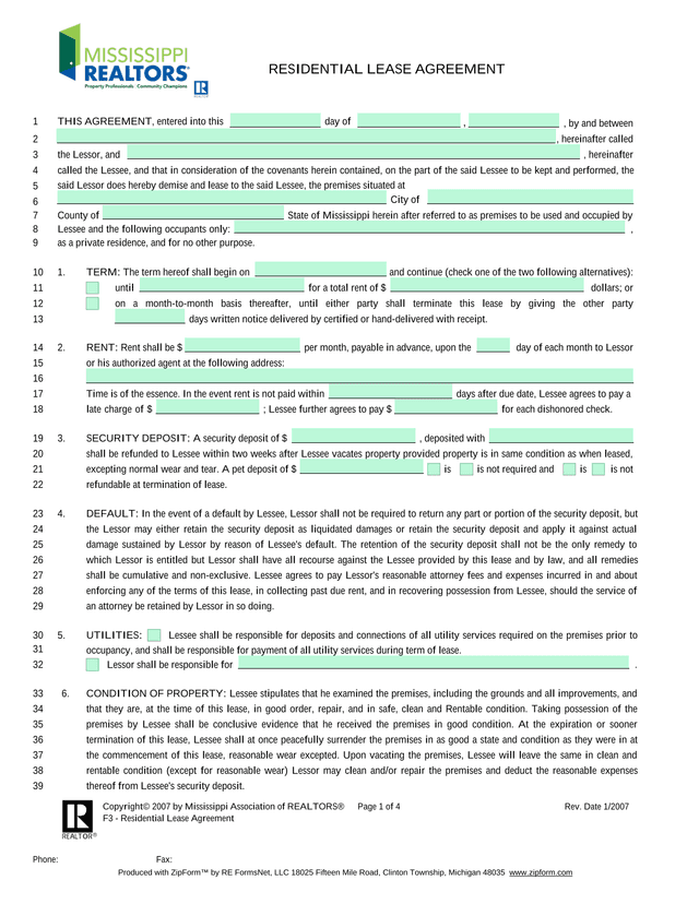 Residential Lease Agreement screenshot