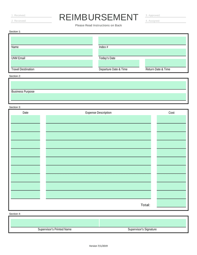 Travel Reimbursement Form screenshot
