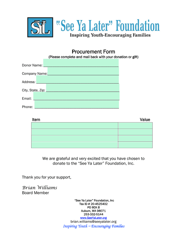Procurement Form screenshot
