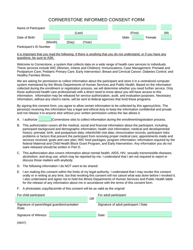 Cornerstone Informed Consent Form screenshot