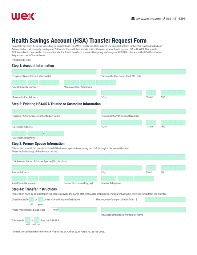 Health Savings Account (HSA) Transfer Request Form screenshot