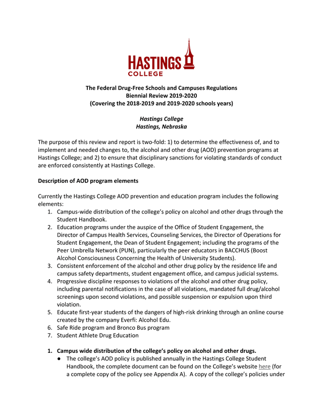 The Federal Drug Free Schools And Campuses Regulations Biennial Review 2019 2020 screenshot