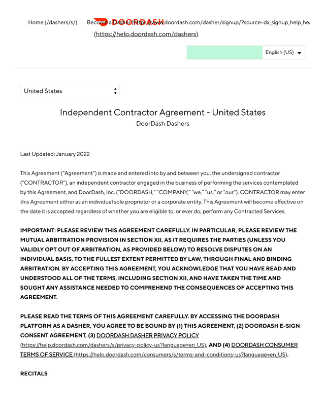 Independent Contractor Agreement   United States screenshot
