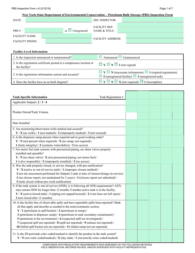 PBS Inspection Form V.6 screenshot