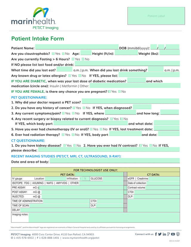 Patient Intake Form screenshot
