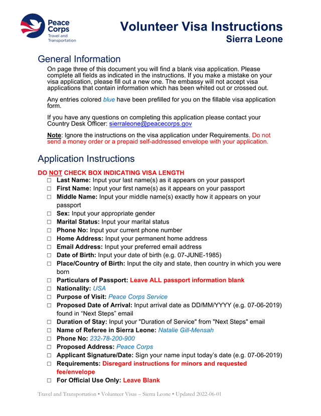 Volunteer Visa Instructions   Sierra Leone screenshot