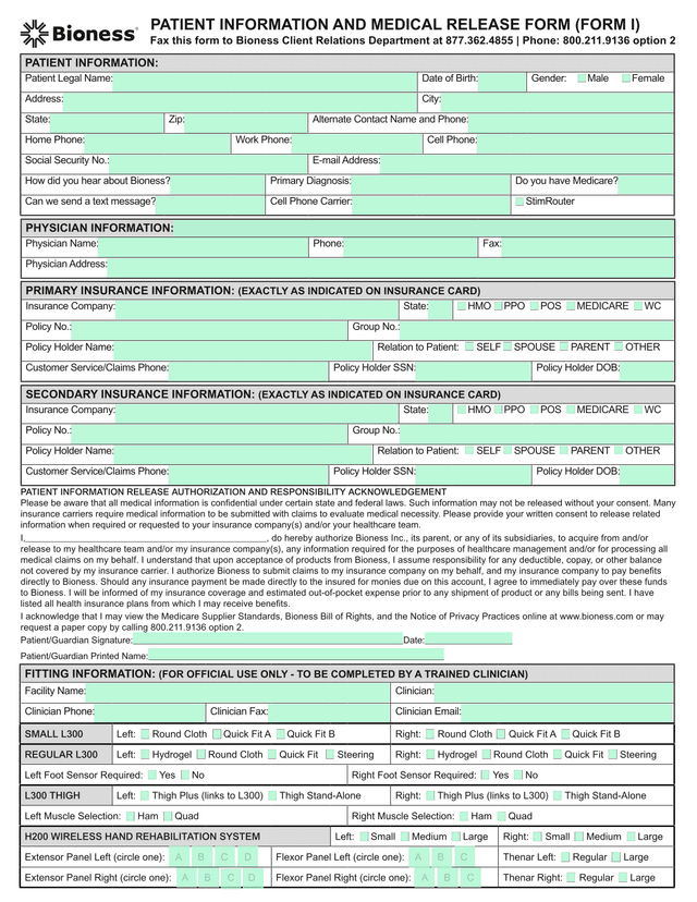 PATIENT INFORMATION AND MEDICAL RELEASE FORM (FORM I) screenshot