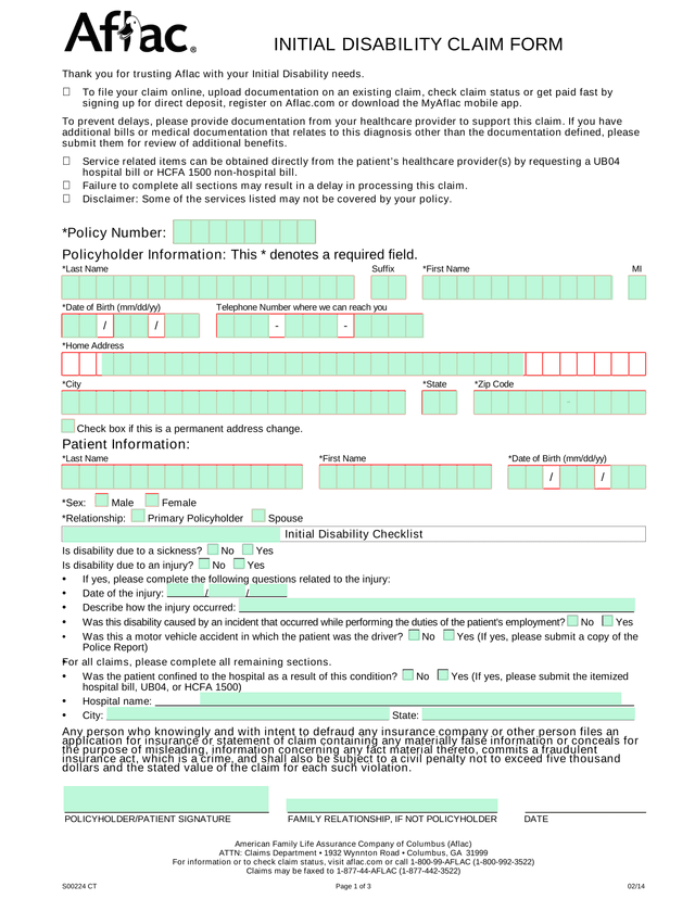 Initial Disability Checklist screenshot