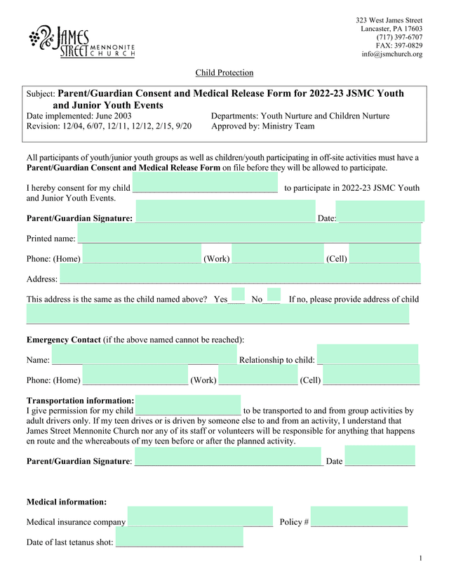 ParentGuardian Consent And Medical Release Form For 2022 23 JSMC Youth And Junior Youth Events screenshot