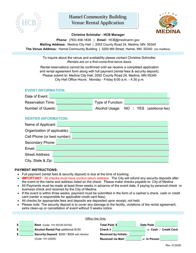 City Of Medina Venue Rental Application screenshot