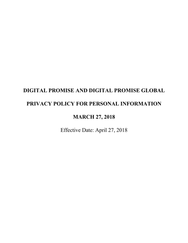 Digital Promise And Digital Promise Global Privacy Policy For Personal Information screenshot