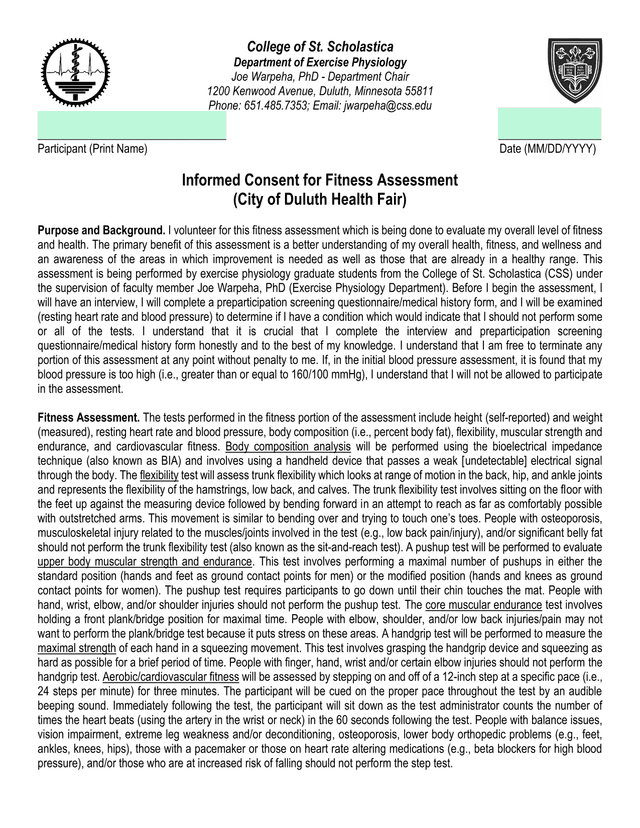 Informed Consent For Fitness Assessment screenshot