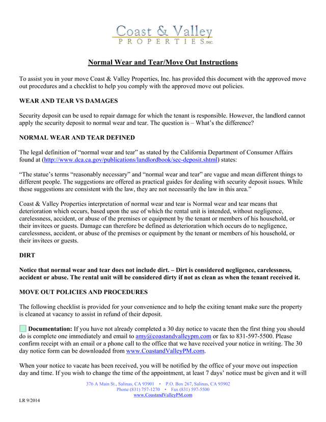 Normal Wear And TearMove Out Instructions screenshot