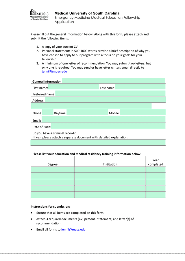 Emergency Medicine Medical Education Fellowship Application screenshot