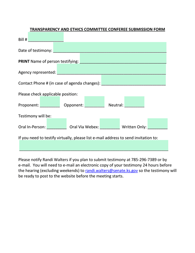 Transparency And Ethics Committee Conferee Submission Form screenshot