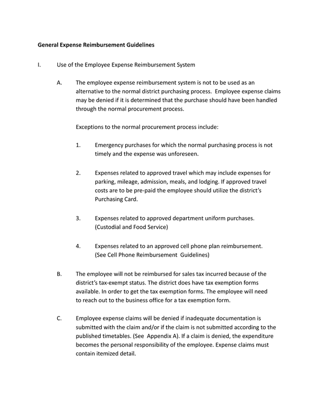 General Expense Reimbursement Guidelines screenshot