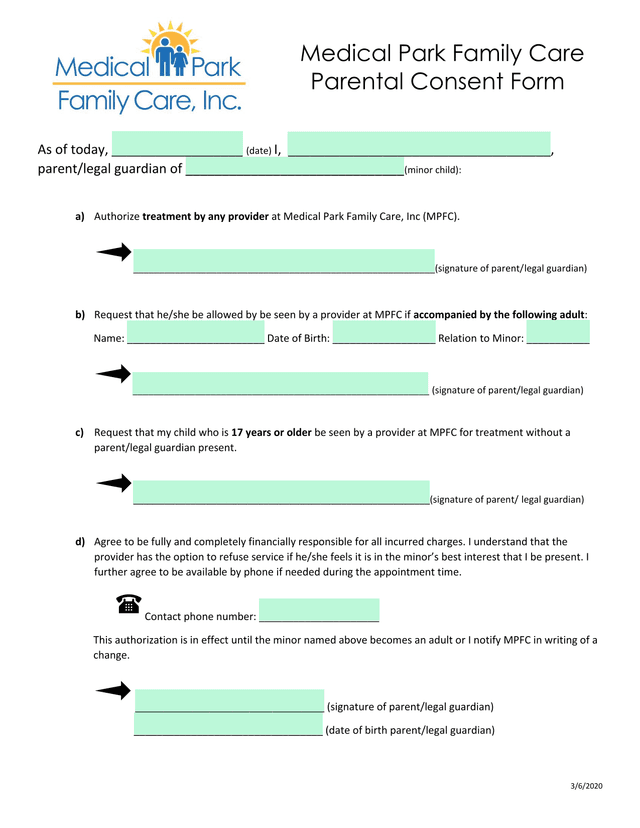 Parental Consent Form screenshot
