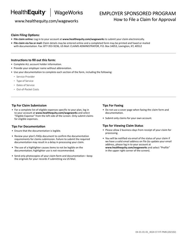 Employer Sponsored Program How To File A Claim For Approval screenshot
