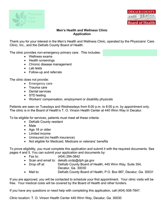 MenS Health And Wellness Clinic Application screenshot
