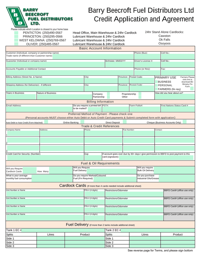 Credit Application And Agreement screenshot