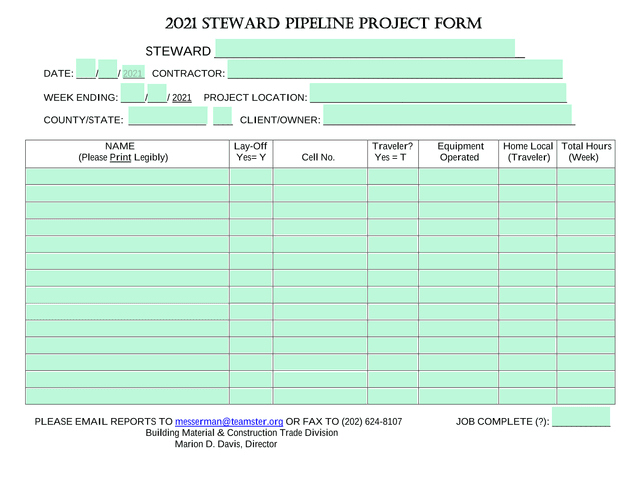 2021 Steward Pipeline Project Form screenshot