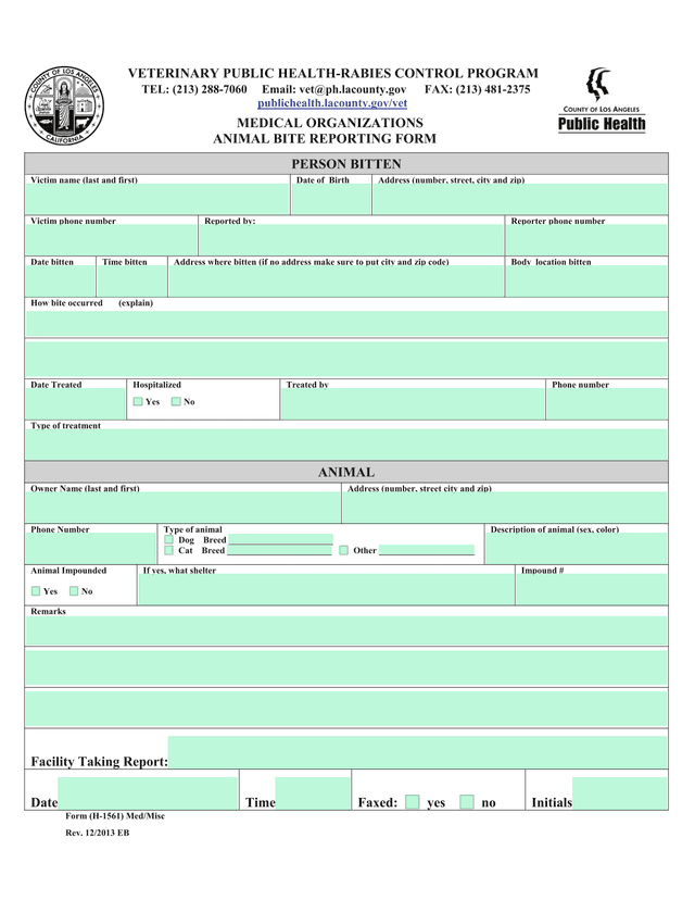 ANIMAL BITE REPORTING FORM screenshot