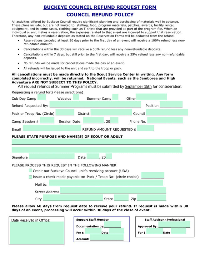 Buckeye Council Refund Request Form screenshot