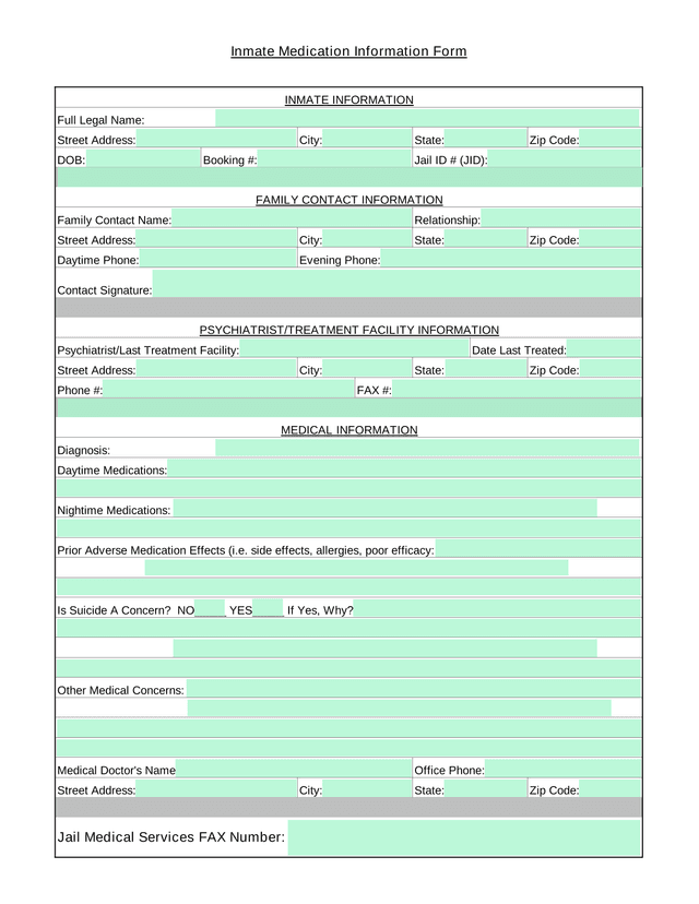 Inmate Medication Information Form screenshot
