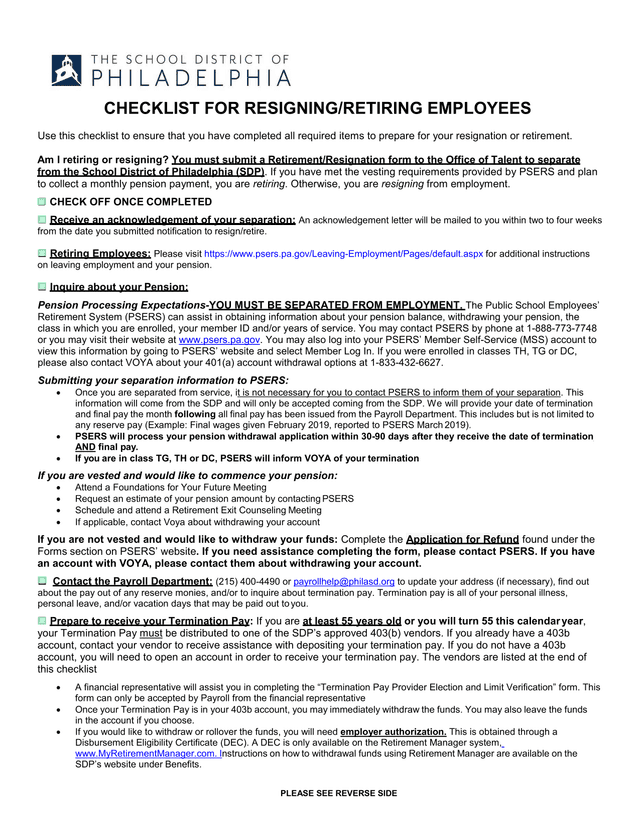 Checklist For ResigningRetiring Employees screenshot