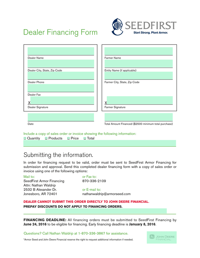 Dealer Financing Form screenshot