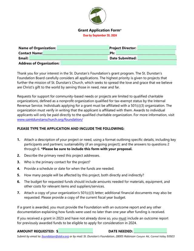 Grant Application Form screenshot