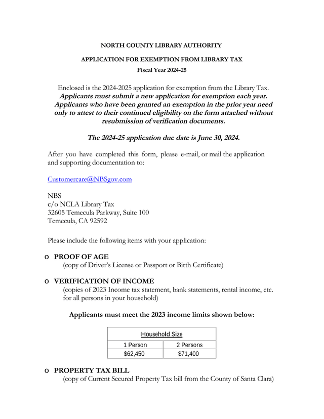APPLICATION FOR EXEMPTION FROM LIBRARY TAX screenshot