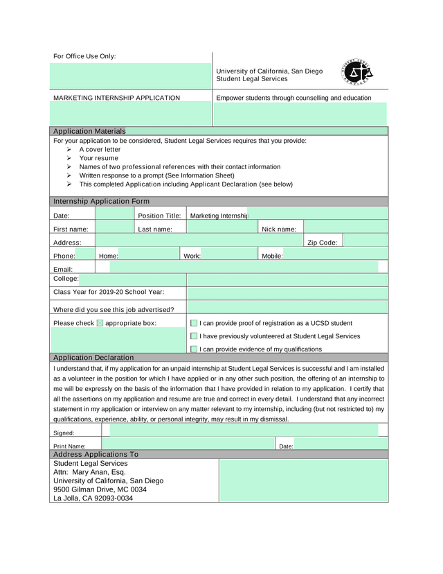 Marketing Internship Application screenshot
