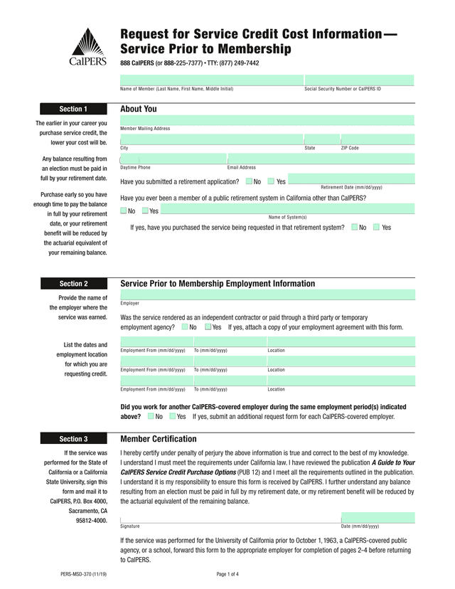 Request For Service Credit Cost Information Service Prior To Membership screenshot
