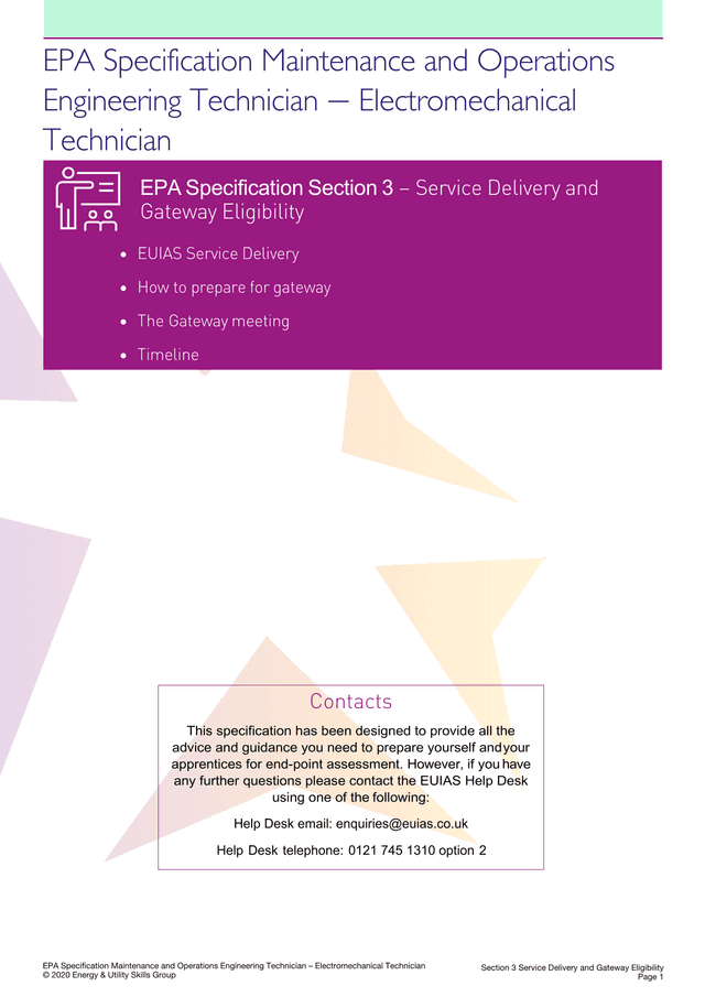 EPA Specification Maintenance And Operations Engineering Technician  Electromechanical Technician screenshot