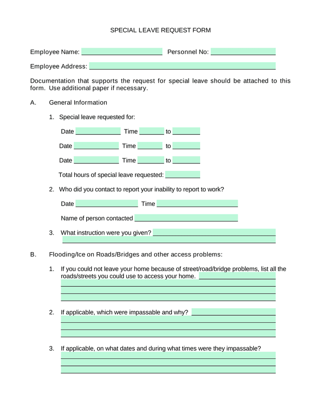 SPECIAL LEAVE REQUEST FORM screenshot