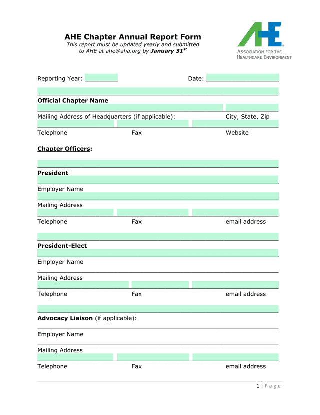 AHE Chapter Annual Report Form screenshot