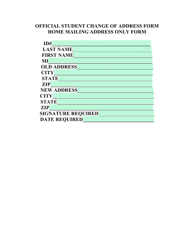 OFFICIAL STUDENT CHANGE OF ADDRESS FORM screenshot