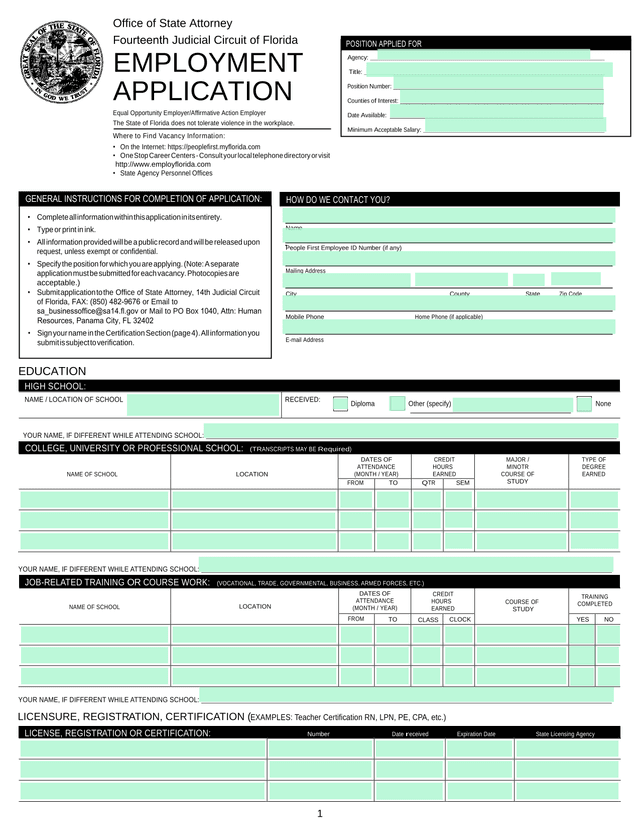 Employment Application screenshot
