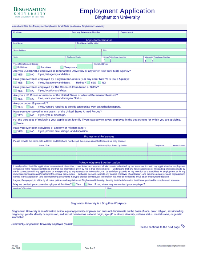 Employment Application screenshot