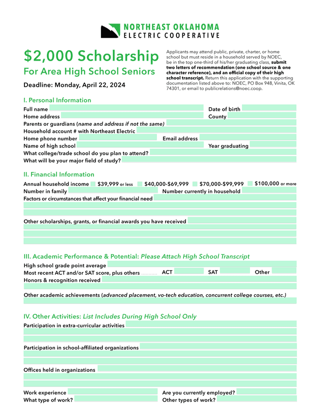 2,000 Scholarship Application screenshot
